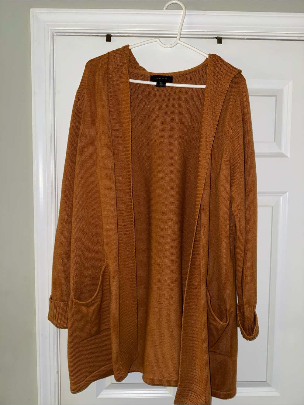 Tahari Open-Front Hooded Cardigan - Rust Orange